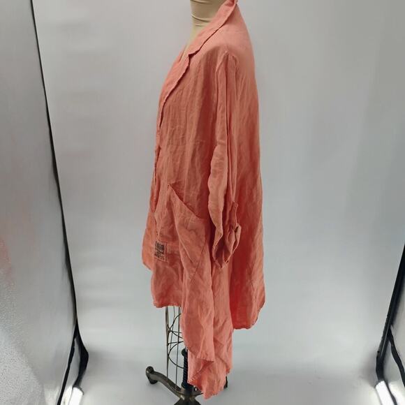 Verandah by Vina Orange Poncho Free Size tunic top 100% linen lagenlook peach - Picture 3 of 11